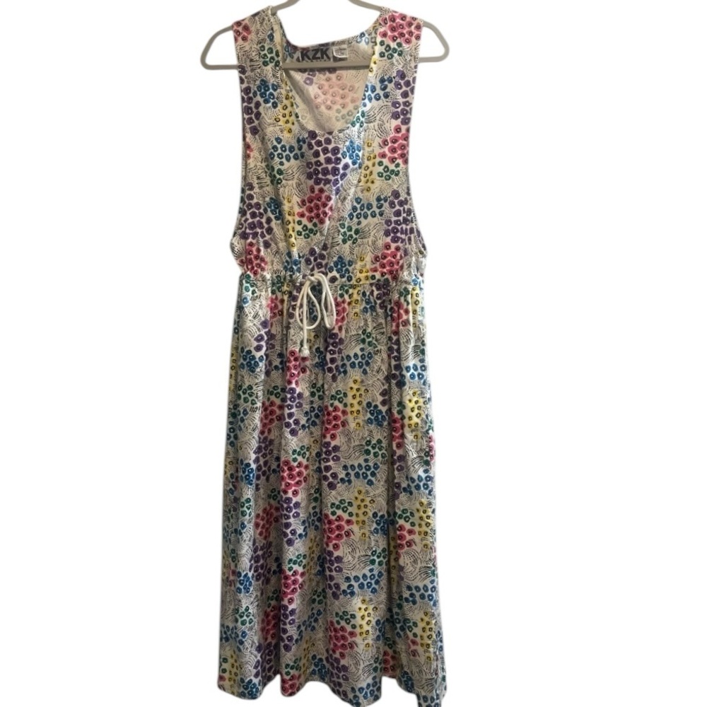 Vintage KZK Colorful Cheetah Print Dress 80s Cotton Midi Made in Hong Kong